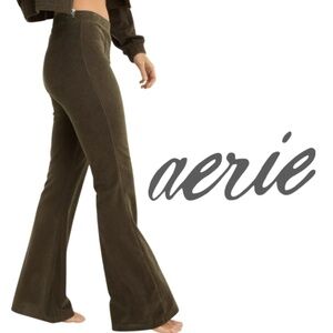 Aerie Groove-On Rib Velour Flare Pant - Dark Green - Size Small
